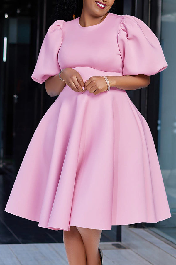 Elegant Puff Sleeve A-line Dress 