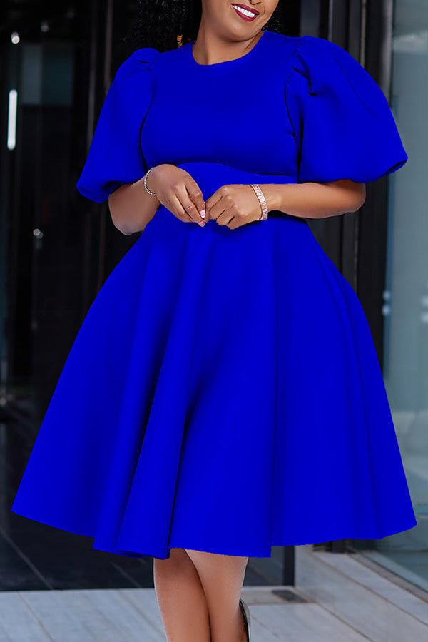 Elegant Puff Sleeve A-line Dress 