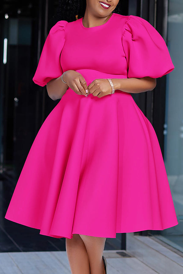 Elegant Puff Sleeve A-line Dress 