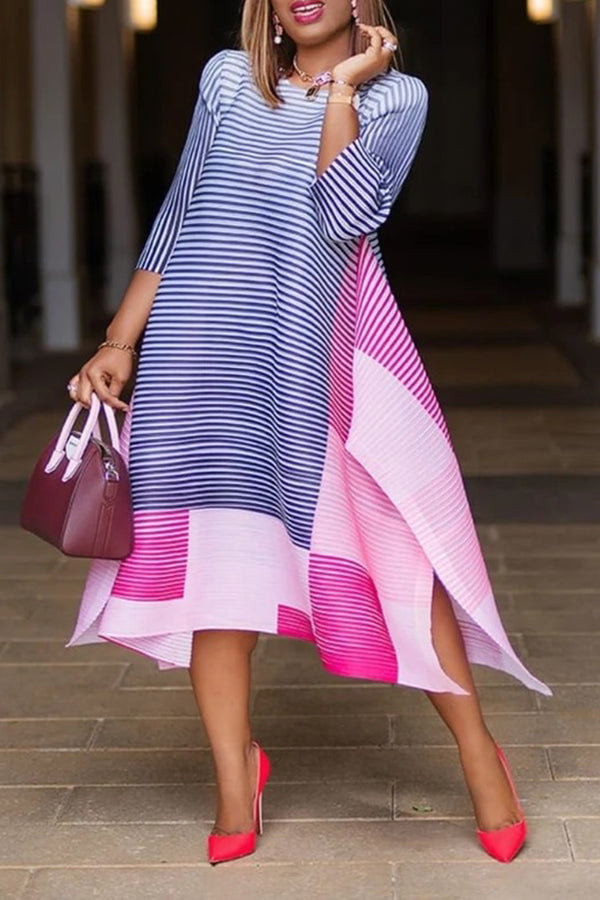 Fashion Striped Irregular Hem Dress