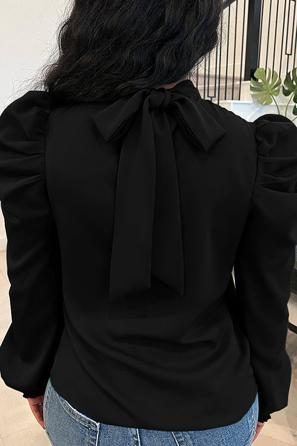 Chic Puff Sleeve Tie Back Blouse