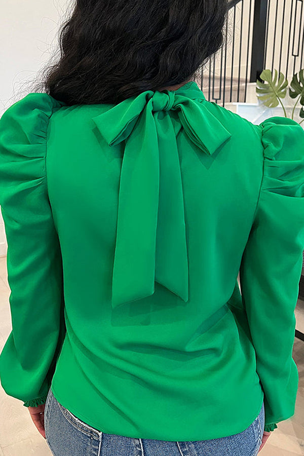 Chic Puff Sleeve Tie Back Blouse