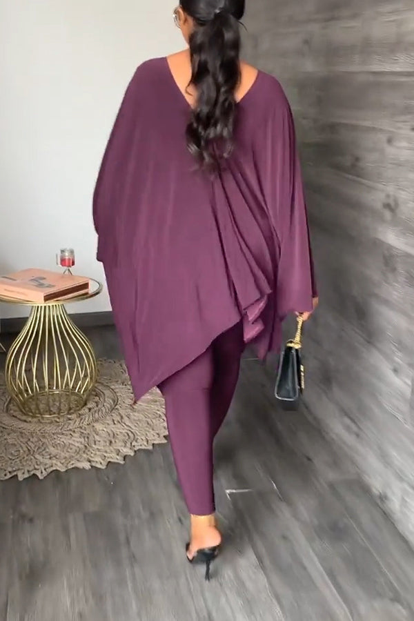 Batwing Sleeves V-Neck Pants Suit