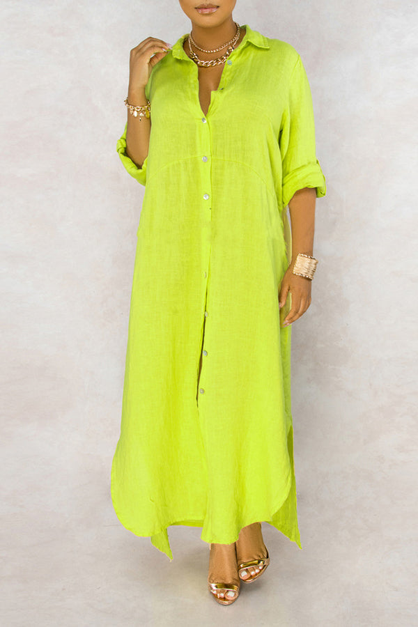 Solid Color Button Up Shirtdress