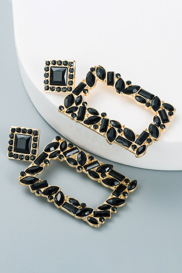 Alloy Rhinestone Rectangle Shape Personality Earrings