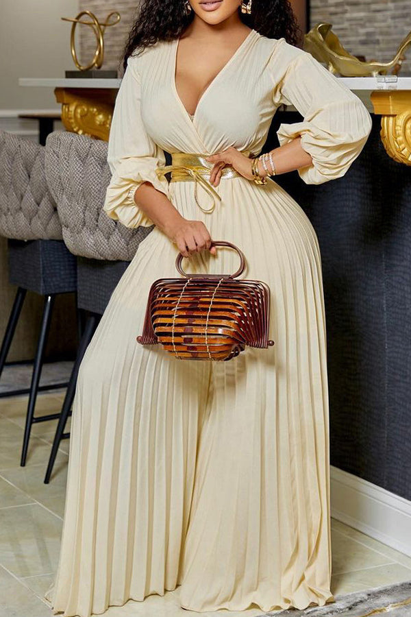 Self Tie Pleated Wide Leg Jumpsuit