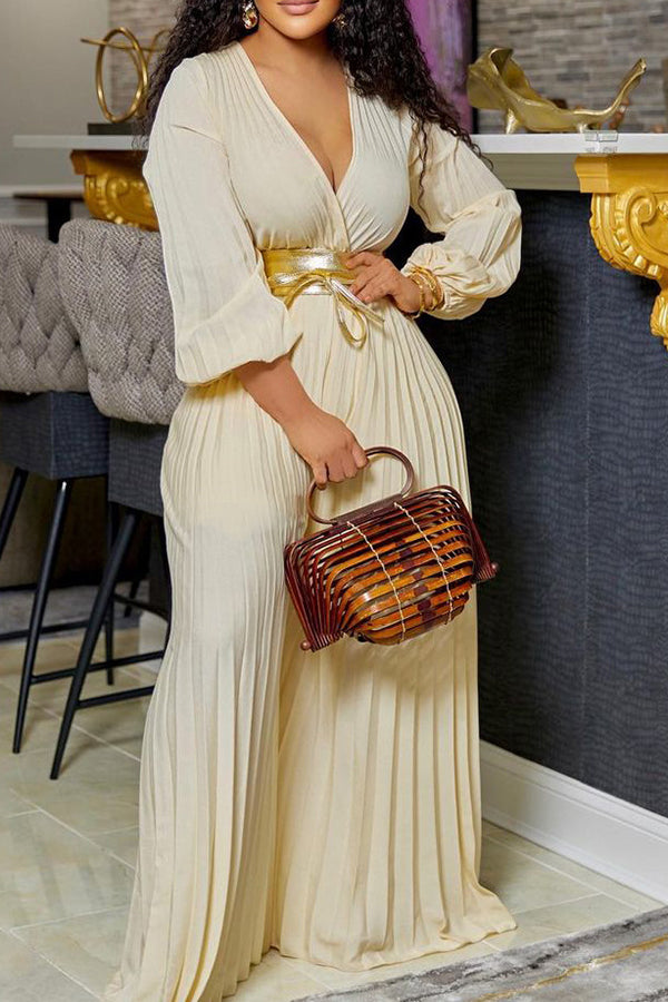 Self Tie Pleated Wide Leg Jumpsuit