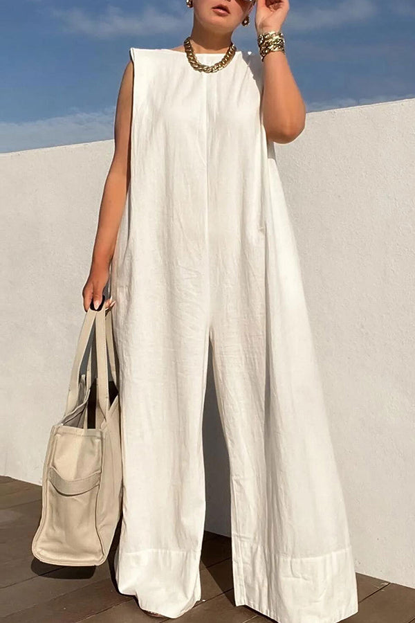 Solid Color Sleeveless Wide Leg Jumpsuit