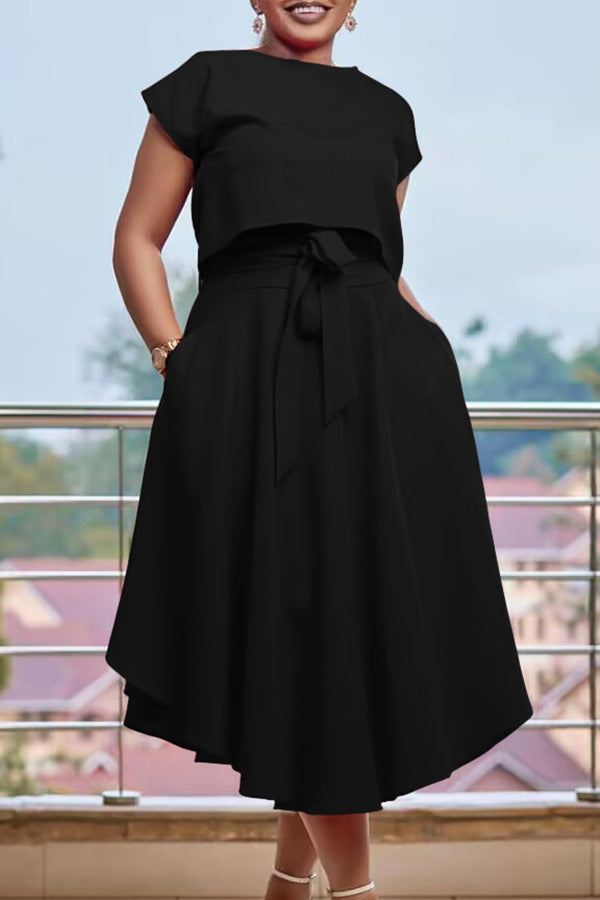 Round Neck Belted Front Dress Suit