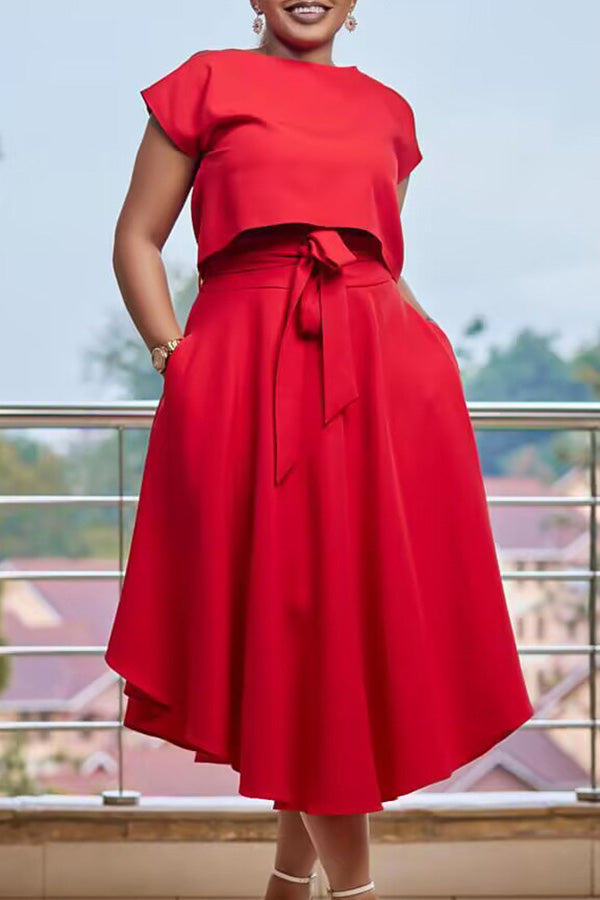 Round Neck Belted Front Dress Suit