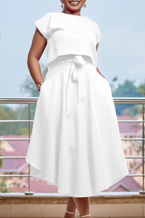 Round Neck Belted Front Dress Suit