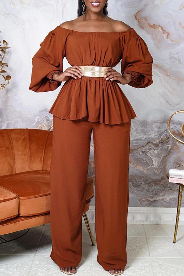 Off Shoulder Lantern Sleeve Pants Set