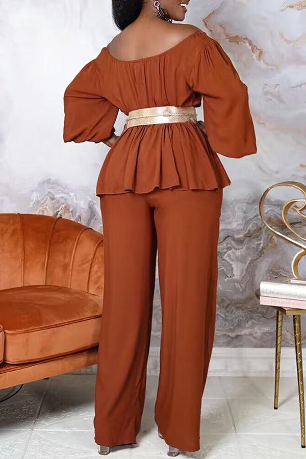 Off Shoulder Lantern Sleeve Pants Set