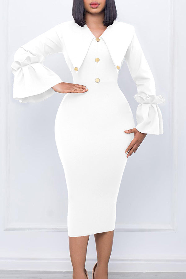 Elegant Ruffle Sleeve Bodycon Midi Dress