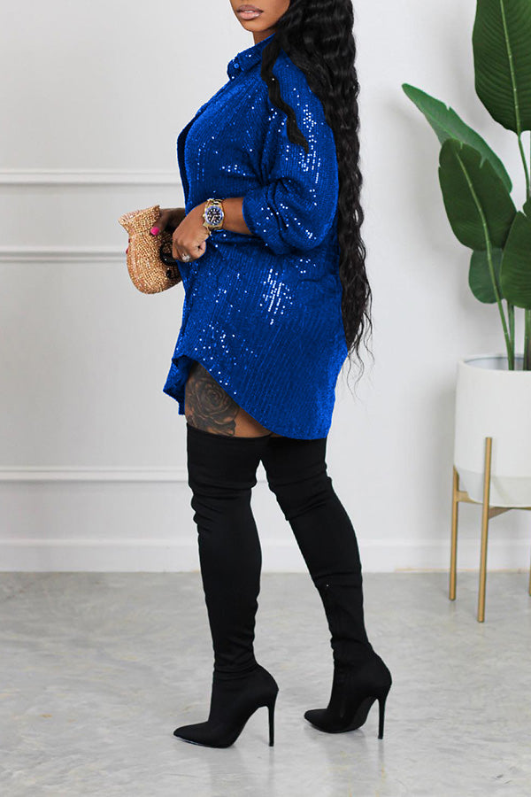 Sequin Button Up Shirt Dress 