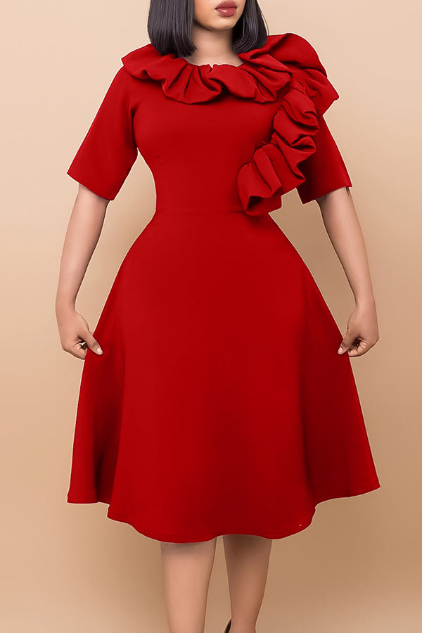 Elegant Ruffle Trim A-line Dress