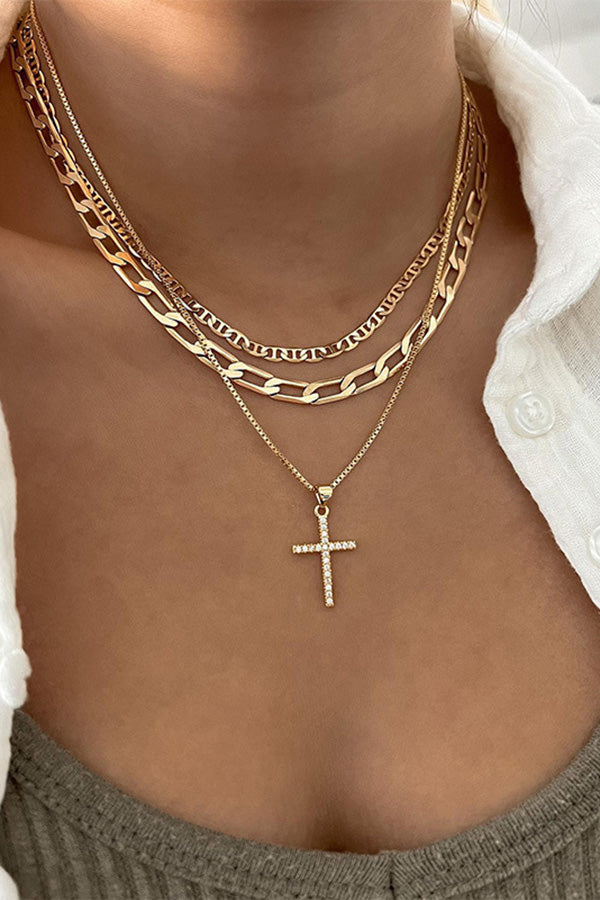 Rhinestones Cross Layered Necklace