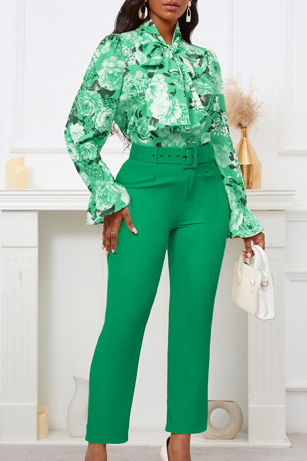 Stylish Botanical Print Top & Pants Set 