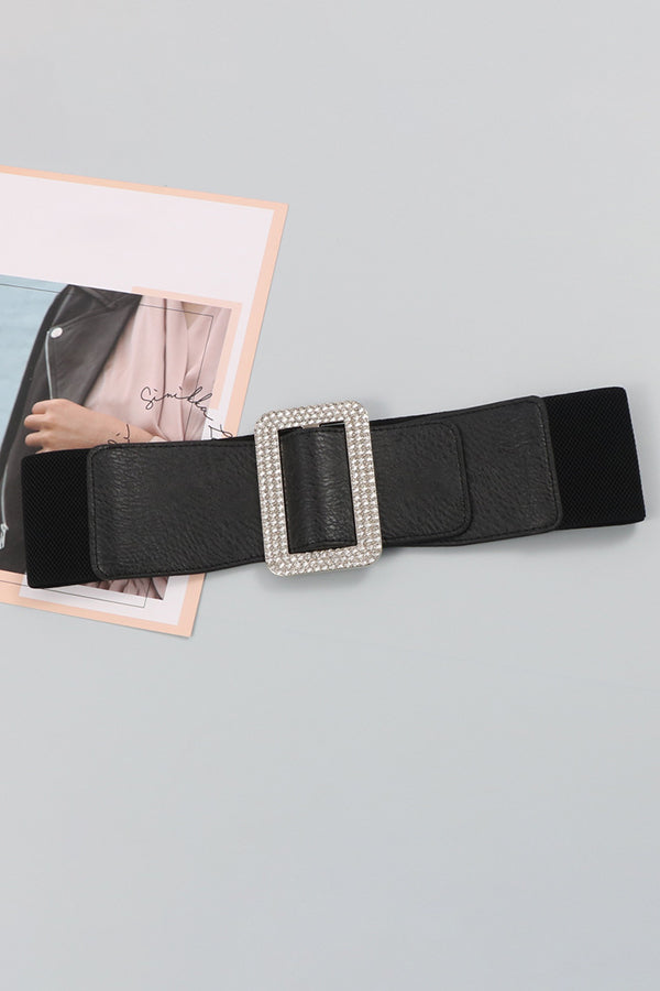 Stylish Artificial PU Rhinestones Square Buckle Belt 