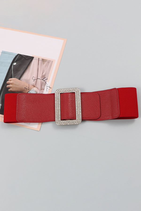 Stylish Artificial PU Rhinestones Square Buckle Belt 