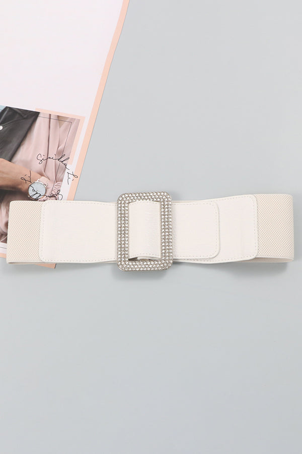 Stylish Artificial PU Rhinestones Square Buckle Belt 