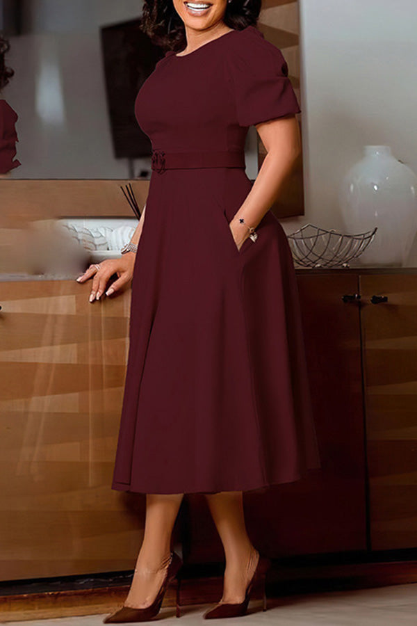 Elegant Puff Sleeve A-line Dress