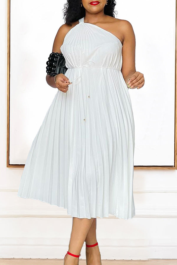 Elegant One Shoulder Pleats A-line Dress