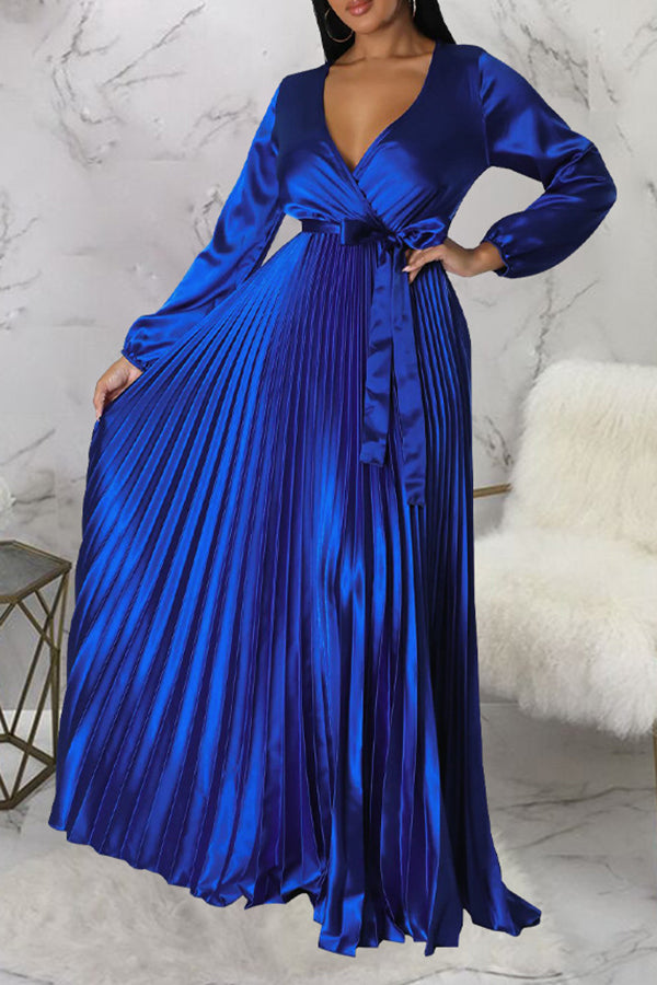 Elegant V-Neck Pleated Maxi Dress