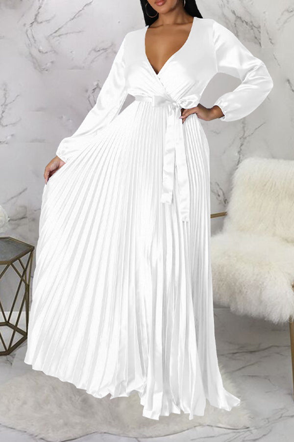 Elegant V-Neck Pleated Maxi Dress