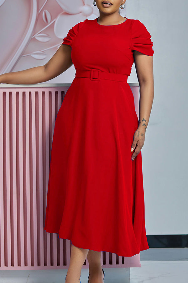 Elegant Ruched Sleeve Midi Dress