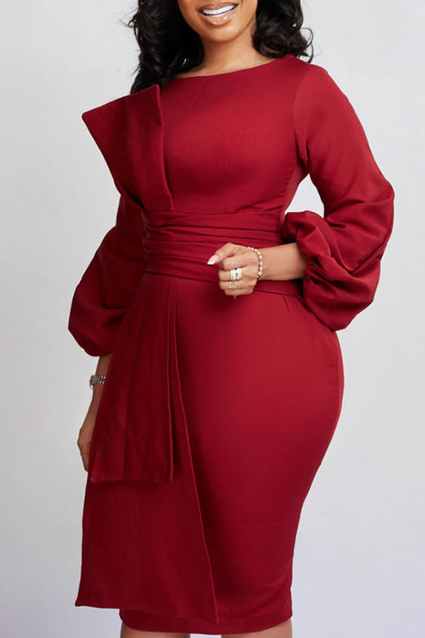 Bow Front Lantern Sleeve Bodycon Dress