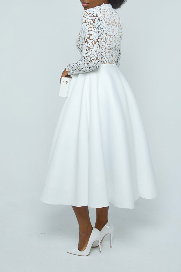 Elegant Lace Patchwork High Waist Swing Dress